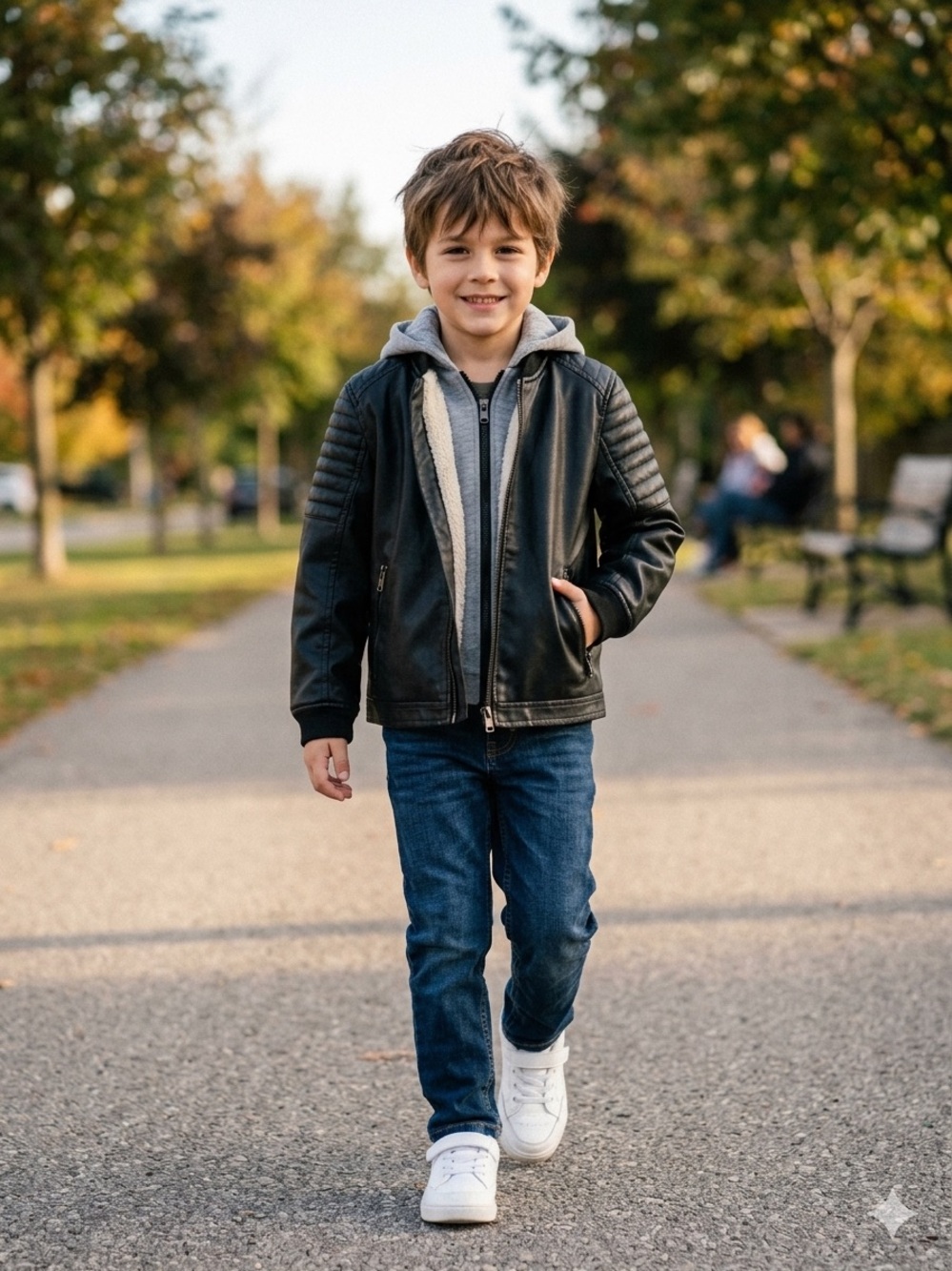 H&M Boys Faux Leather Moto Biker Jacket with Sherpa Lining - Size 6 (5-6Y)